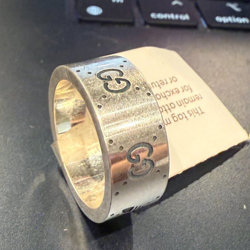 GUCCI X Adidas 702768 Engraved Ring Silver Ag925 GG Logo Size 21 (US 10) - Picture 2 of 13